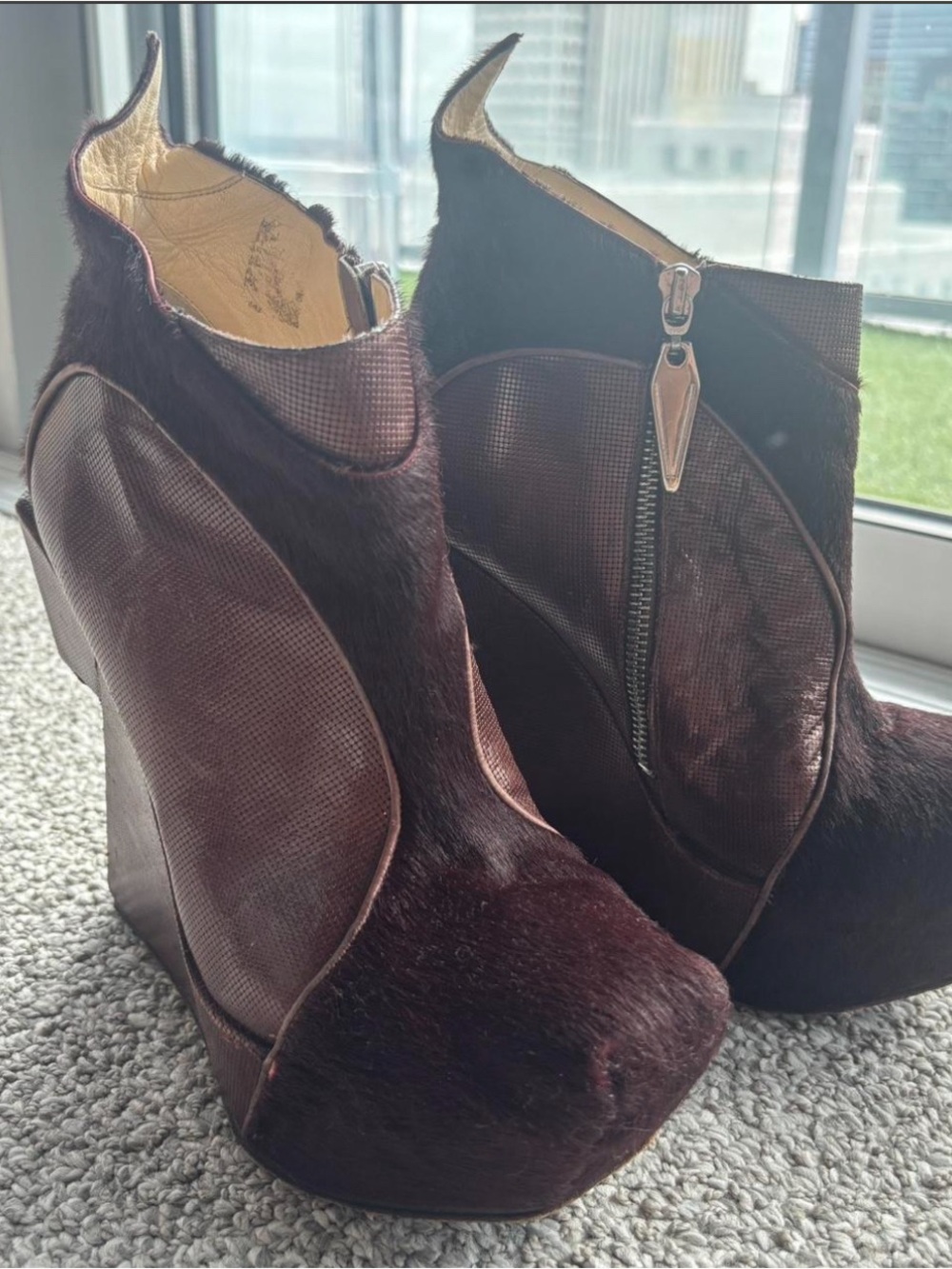 Women's Dark Brown Haircalf Wedge Ankle Boots